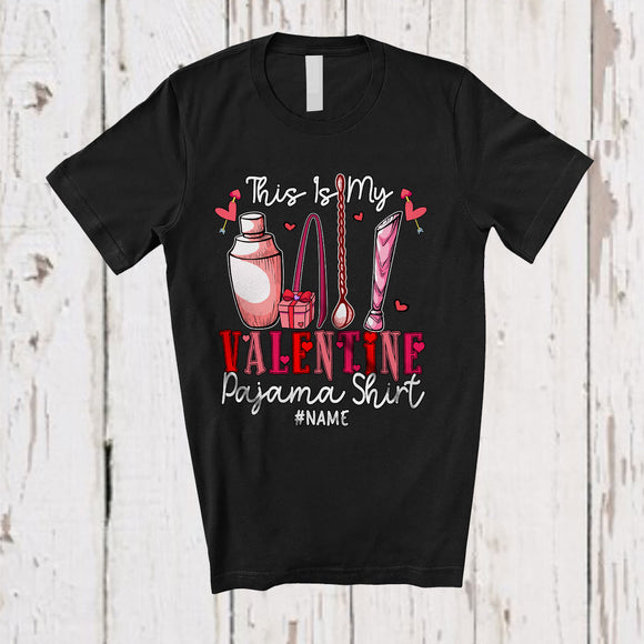 MacnyStore - Personalized My Valentine Pajama Shirt; Amusing Custom Name Bartender Hearts; Couple Family T-Shirt