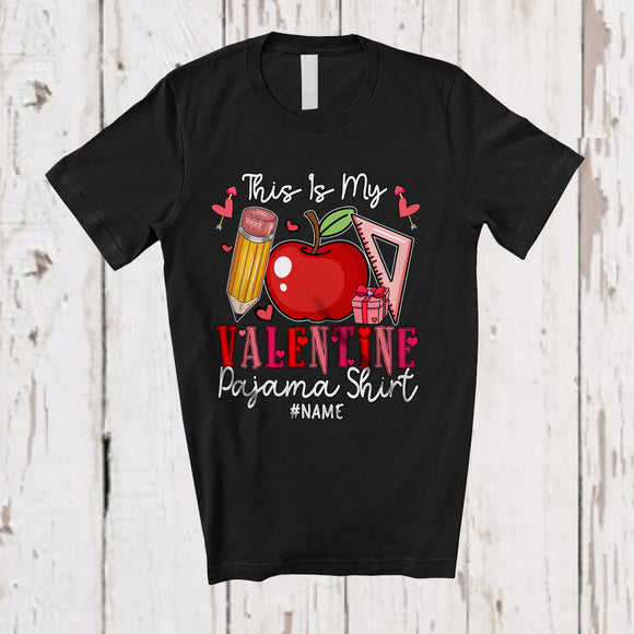 MacnyStore - Personalized My Valentine Pajama Shirt; Amusing Custom Name Teacher Hearts; Couple Family T-Shirt