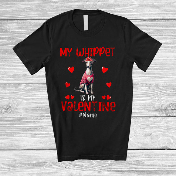 MacnyStore - Personalized My Whippet Is My Valentine; Lovely Custom Name Single; Hearts Dog Owner T-Shirt