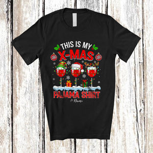 MacnyStore - Personalized My X-mas Pajama Shirt; Joyful Christmas Three Wine Glasses; Custom Name Drinking T-Shirt