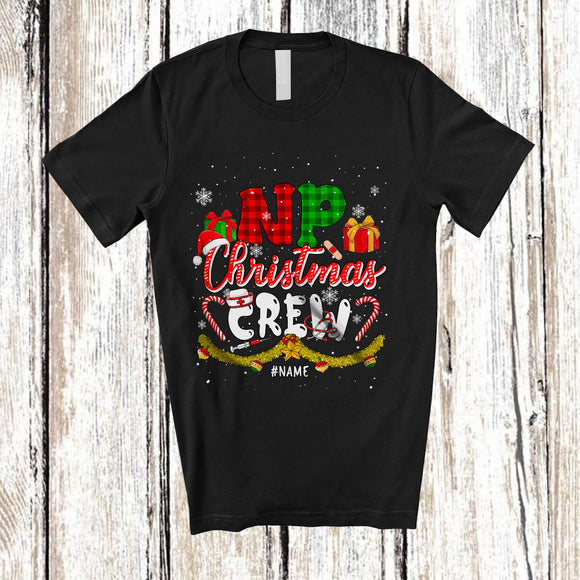 MacnyStore - Personalized NP Christmas Crew; Amusing X-mas Plaid Snow; Custom Name Nurse Nursing T-Shirt