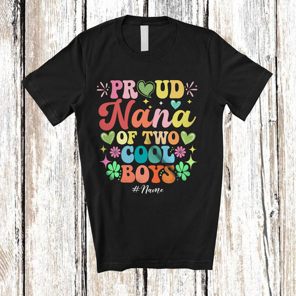 MacnyStore - Personalized Nana of 2 Cool Boys; Joyful Mother's Day Hearts; Grandsons Custom Name Family T-Shirt