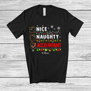 MacnyStore - Personalized Nice Naughty Accountant; Joyful Christmas Custom Name Jobs; X-mas Lights Santa T-Shirt