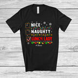 MacnyStore - Personalized Nice Naughty Lunch Lady; Joyful Christmas Custom Name Jobs; X-mas Lights Santa T-Shirt