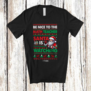 MacnyStore - Personalized Nice to The Math Teacher; Merry Christmas Sweater Santa; Custom Name Teacher T-Shirt