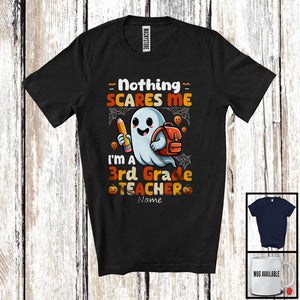 MacnyStore - Personalized Nothing Scares Me I'm A 3rd Grade Teacher; Lovely Halloween Custom Name Boo Ghost T-Shirt