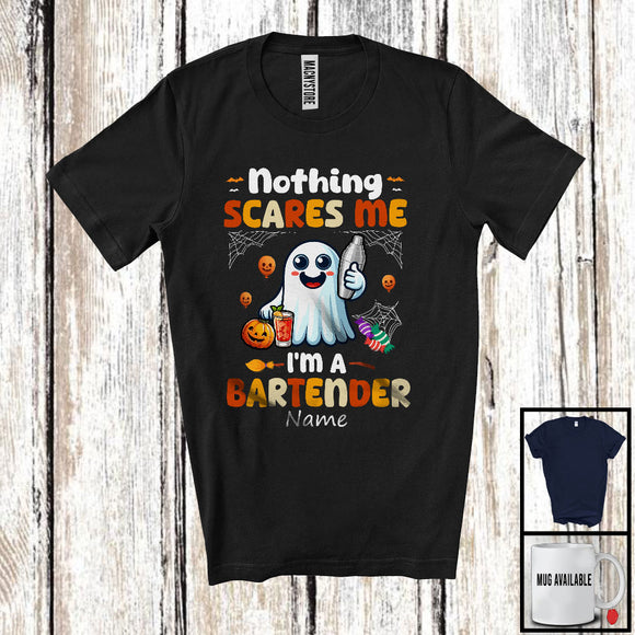 MacnyStore - Personalized Nothing Scares Me I'm A Bartender; Lovely Halloween Custom Name Boo Ghost T-Shirt