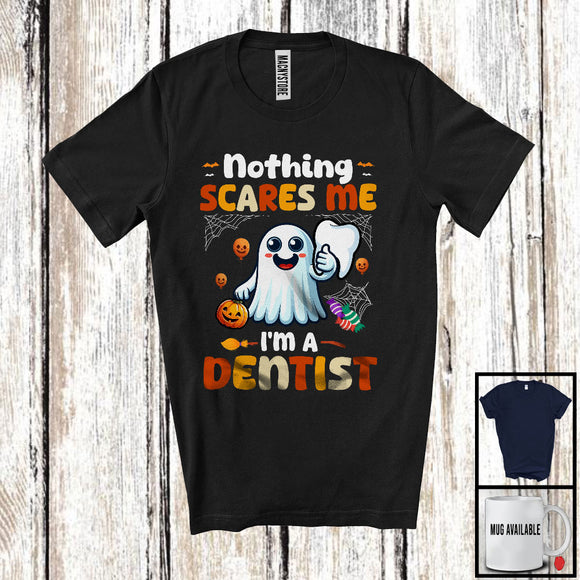 MacnyStore - Personalized Nothing Scares Me I'm A Dentist; Lovely Halloween Custom Name Boo Ghost T-Shirt
