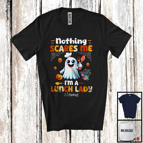 MacnyStore - Personalized Nothing Scares Me I'm A Lunch Lady; Lovely Halloween Custom Name Boo Ghost T-Shirt