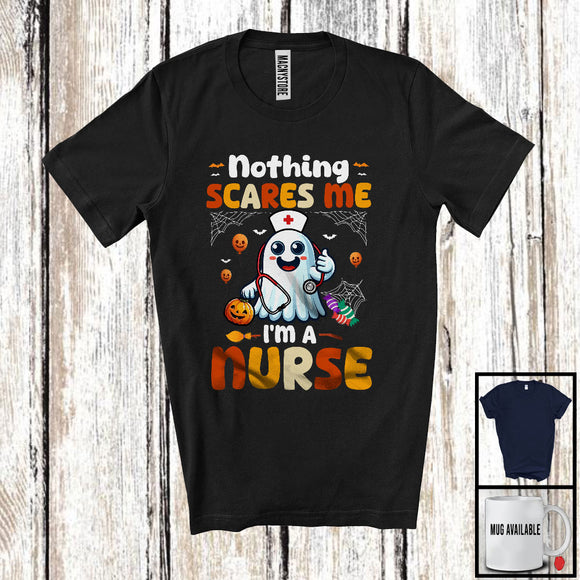MacnyStore - Personalized Nothing Scares Me I'm A Nurse; Lovely Halloween Custom Name Boo Ghost T-Shirt