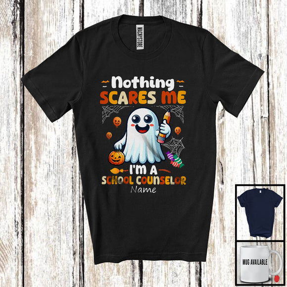 MacnyStore - Personalized Nothing Scares Me I'm A School Counselor; Lovely Halloween Custom Name Boo Ghost T-Shirt