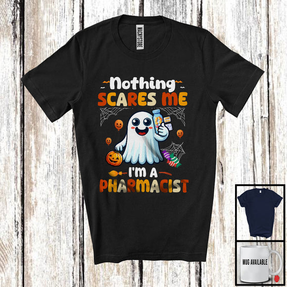 MacnyStore - Personalized Nothing Scares Me I'm A pharmacist; Lovely Halloween Custom Name Boo Ghost T-Shirt