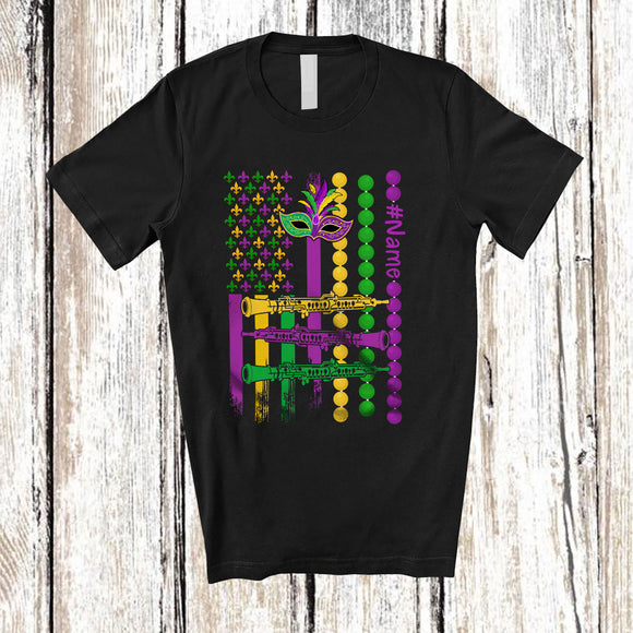 MacnyStore - Personalized Oboe American Flag; Joyful Mardi Gras Custom Name Musical Instruments Player T-Shirt