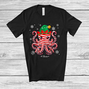 MacnyStore - Personalized Octopus Candy Canes Cosplay; Lovely Christmas Custom Name Elf Octopus; Sea Animal T-Shirt