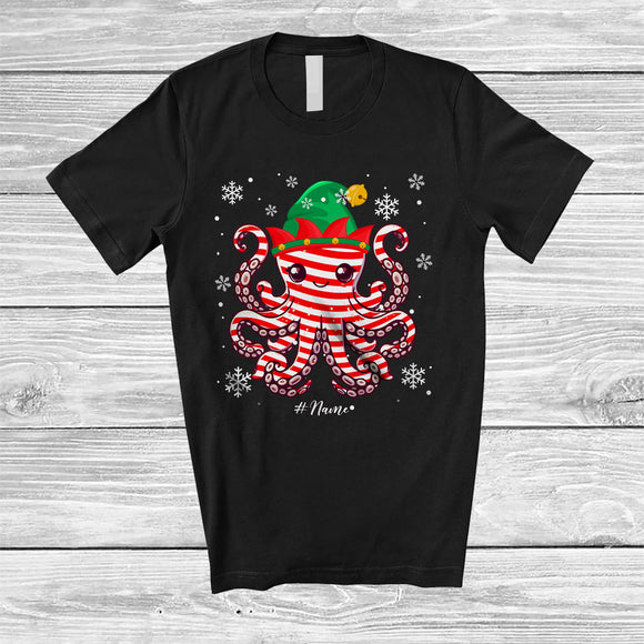 MacnyStore - Personalized Octopus Candy Canes Cosplay; Lovely Christmas Custom Name Elf Octopus; Sea Animal T-Shirt