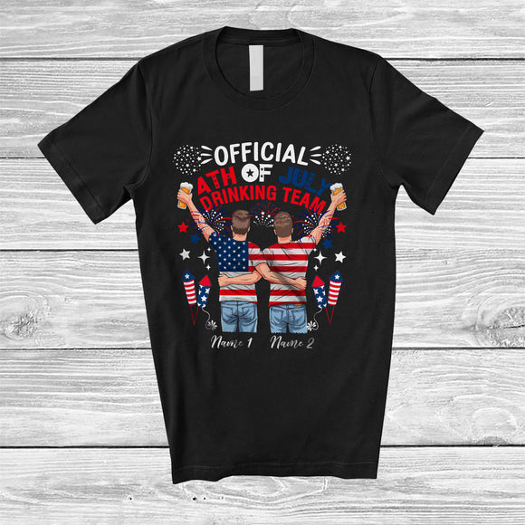 MacnyStore - Personalized Official 4th of July Drinking Team; Cheerful Custom Name Two Men; Patriotic Drunker T-Shirt