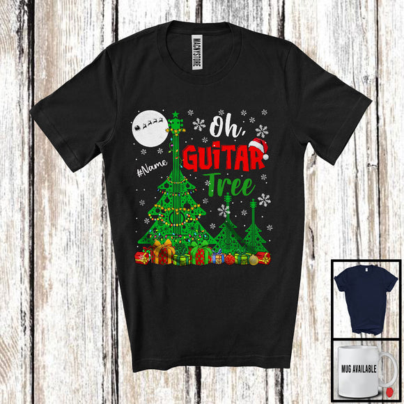 MacnyStore - Personalized Oh Guitar Tree; Joyful Christmas Lights Tree Santa Guitar; Custom Name Guitarist T-Shirt