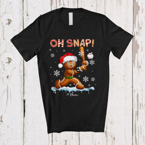 MacnyStore - Personalized Oh Snap; Wonderful Christmas Gingerbread Playing Baseball; Custom Name Sport Player T-Shirt