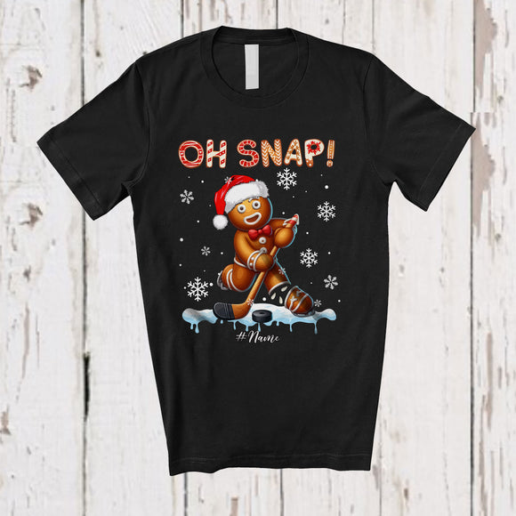 MacnyStore - Personalized Oh Snap; Wonderful Christmas Gingerbread Playing Hockey; Custom Name Sport Player T-Shirt