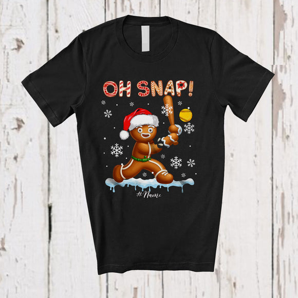 MacnyStore - Personalized Oh Snap; Wonderful Christmas Gingerbread Playing Softball; Custom Name Sport Player T-Shirt