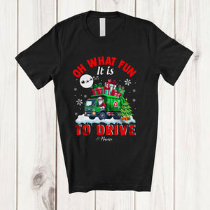 MacnyStore - Personalized Oh What Fun It is To Drive; Amusing Christmas Santa Garbage Truck; Custom Name Driver T-Shirt