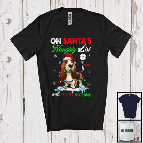 MacnyStore - Personalized On Santa's Naughty List; Lovely Christmas Custom Name Basset Hound Owner T-Shirt