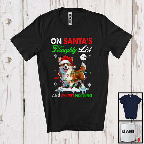 MacnyStore - Personalized On Santa's Naughty List; Lovely Christmas Custom Name Corgi Owner T-Shirt