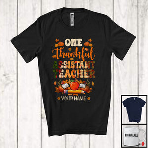 MacnyStore - Personalized Custom Name One Thankful Assistant Teacher; Happy Thanksgiving Plaid Pumpkins; Jobs T-Shirt