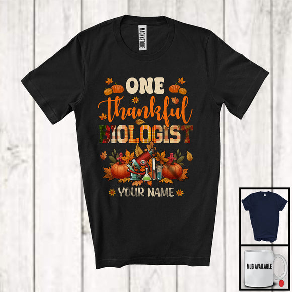 MacnyStore - Personalized Custom Name One Thankful Biologist; Happy Thanksgiving Plaid Pumpkins; Jobs T-Shirt