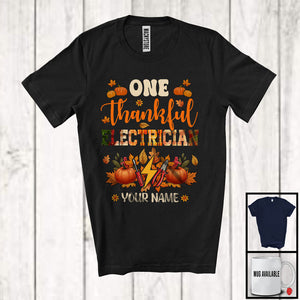 MacnyStore - Personalized Custom Name One Thankful Electrician; Happy Thanksgiving Plaid Pumpkins; Jobs T-Shirt