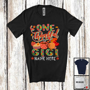 MacnyStore - Personalized One Thankful Gigi, Lovely Thanksgiving Plaid Pumpkin Coffee, Custom Name Family T-Shirt