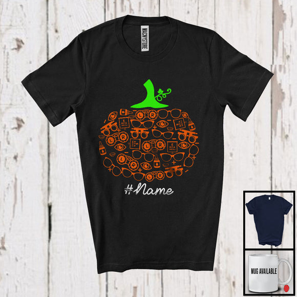 MacnyStore - Personalized Optometry Pumpkin Shape; Happy Halloween Thanksgiving Custom Name Optometrist T-Shirt