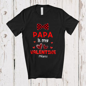 MacnyStore - Personalized Papa Is My Valentine; Lovely Plaid Bow Tie Hearts; Custom Name Boys Family T-Shirt