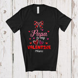 MacnyStore - Personalized Papa Is My Valentine; Lovely Plaid Bow Tie Hearts; Custom Name Girls Family T-Shirt