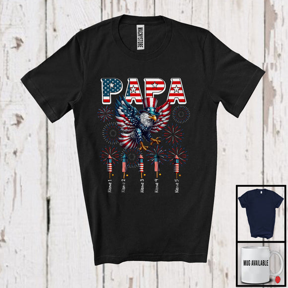 MacnyStore - Personalized Papa, Amazing 4th Of July Custom Name Children, Eagle USA Flag Patriotic T-Shirt