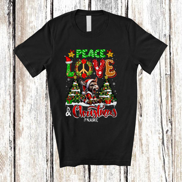 MacnyStore - Personalized Peace Love And Christmas; Fantastic Custom Name Farmer Santa Donkey; Farm T-Shirt