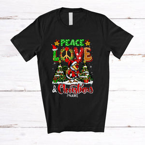 MacnyStore - Personalized Peace Love And Christmas; Joyful Custom Name Santa Chicken; Peace Sign T-Shirt