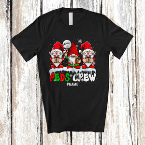 MacnyStore - Personalized Peds Crew; Adorable Christmas Three Gnome; Custom Name Pediatric Nurse T-Shirt