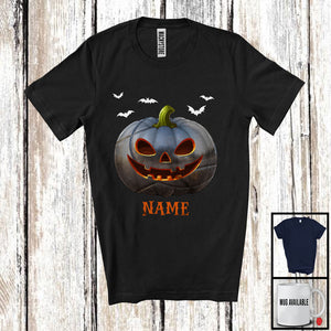 MacnyStore - Personalized Petanque Pumpkin Face, Humorous Halloween Custom Name Petanque Player T-Shirt