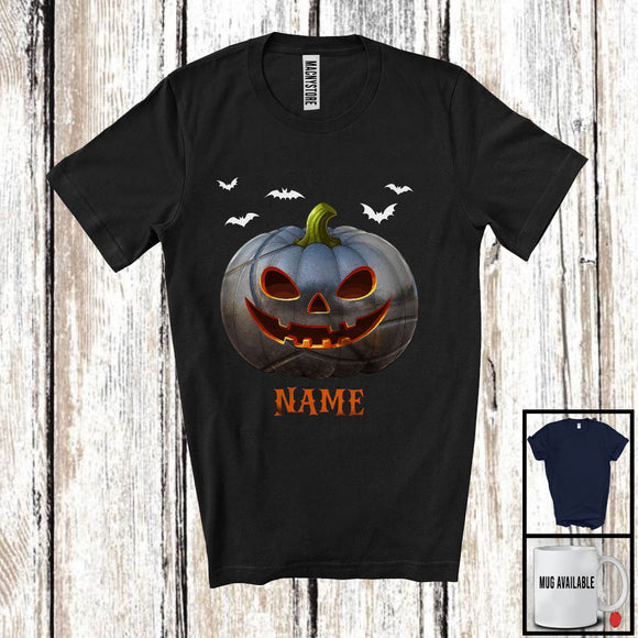 MacnyStore - Personalized Petanque Pumpkin Face, Humorous Halloween Custom Name Petanque Player T-Shirt