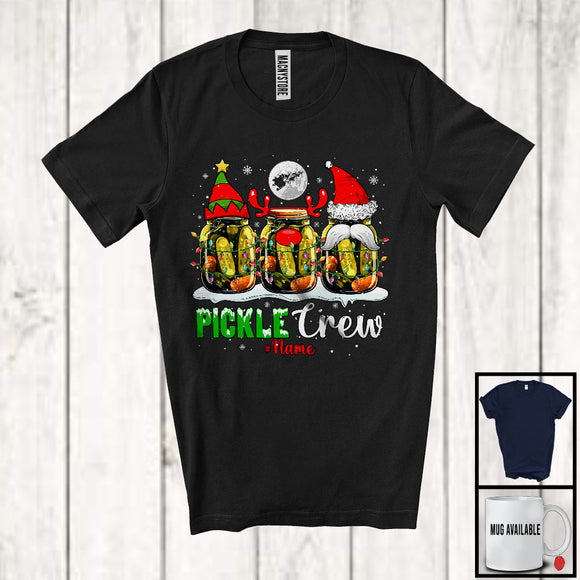 MacnyStore - Personalized Pickle Crew; Humorous Christmas Three Can Pickles; Custom Name Adult Snowing T-Shirt