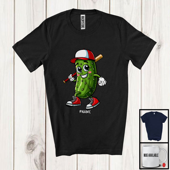 MacnyStore - Personalized Pickle Playing Baseball; Lovely Pickle Baseball Team; Custom Name Sport Player T-Shirt