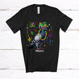 MacnyStore - Personalized Pigeon With Mardi Gras Beads Jester Hat; Lovely Custom Name Pigeon Bird Lover T-Shirt