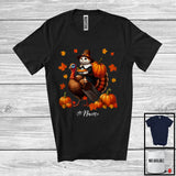 MacnyStore - Personalized Pilgrim Cat Riding Turkey; Joyful Thanksgiving Custom Name Cat; Pumpkins T-Shirt