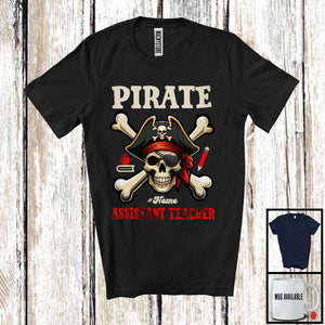 MacnyStore - Personalized Pirate Assistant Teacher; Creepy Halloween Pirate Skull; Custom Name Jobs Group T-Shirt