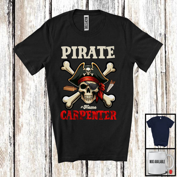 MacnyStore - Personalized Pirate Carpenter; Creepy Halloween Pirate Skull; Custom Name Carpenter Group T-Shirt