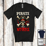 MacnyStore - Personalized Pirate Nurse; Creepy Halloween Pirate Skull; Custom Name Nurse Group T-Shirt