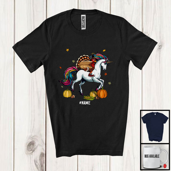 MacnyStore - Personalized Pizza Instead; Humorous Thanksgiving Turkey Delivery On Unicorn; Custom Name Family T-Shirt