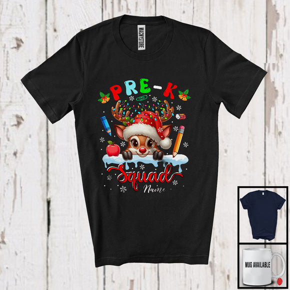 MacnyStore - Personalized Pre-K Squad; Adorable Christmas Lights Custom Name Students Teacher; Reindeer T-Shirt