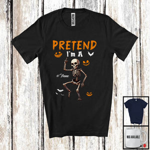 MacnyStore - Personalized Pretend I'm A Skeleton; Humorous Halloween Custom Name Pirate; Family Group T-Shirt